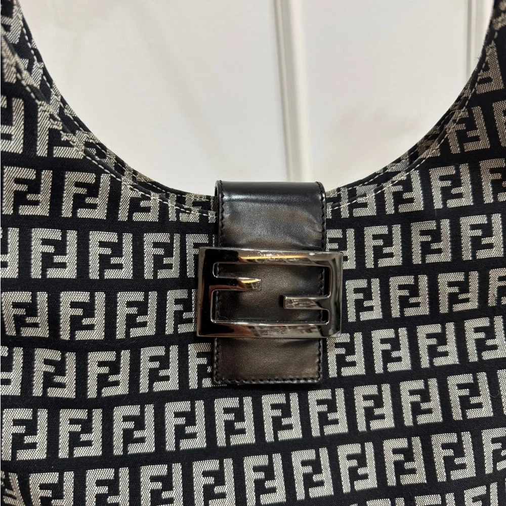 Fendi Black and Gray Monogram Shoulder Bag - Picture 2 of 9